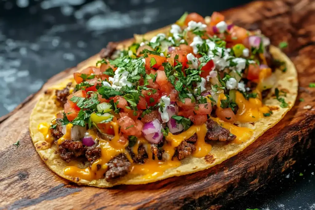 Delicious smash taco with crispy edges.