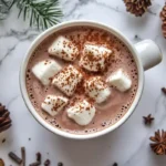 A delicious cup of bone broth hot chocolate on a marble background.