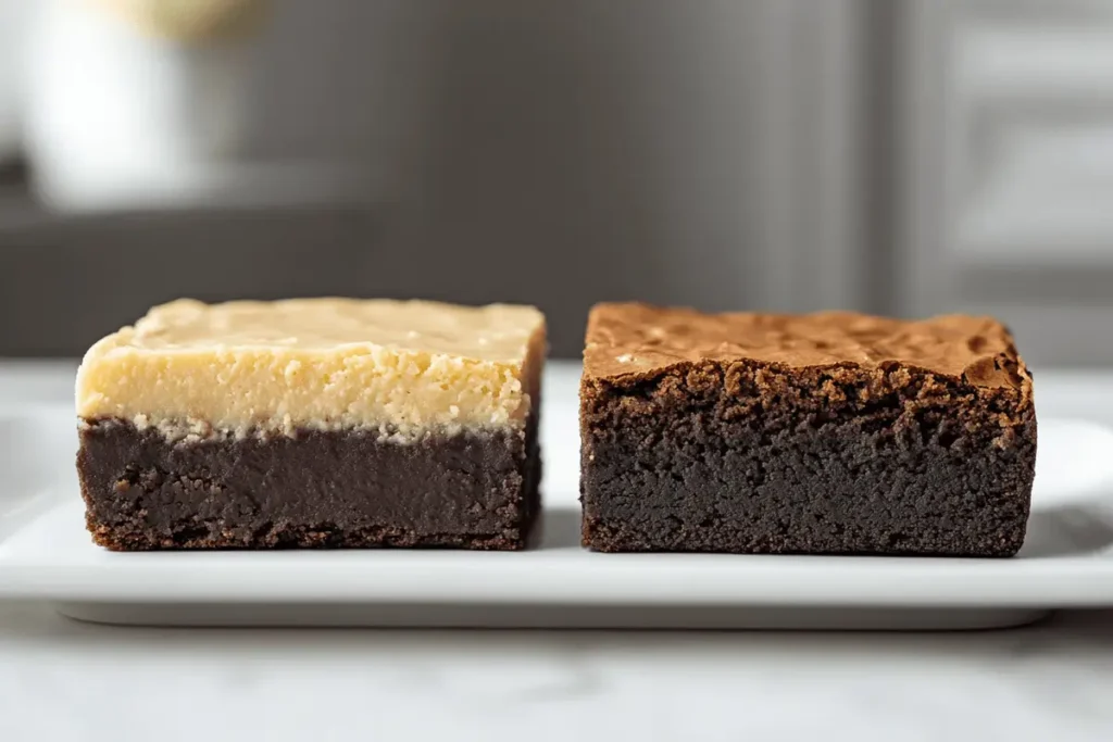 Side-by-side comparison of regular and brown butter brownies.