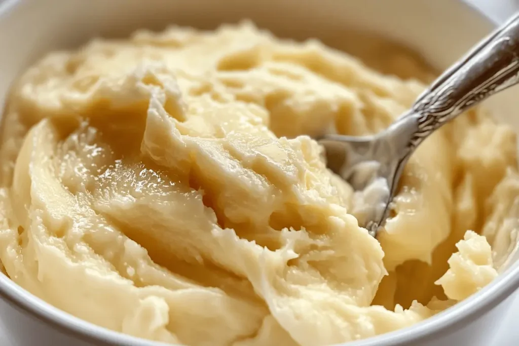 Close-up of butter browning in a saucepan for brown butter brownies.