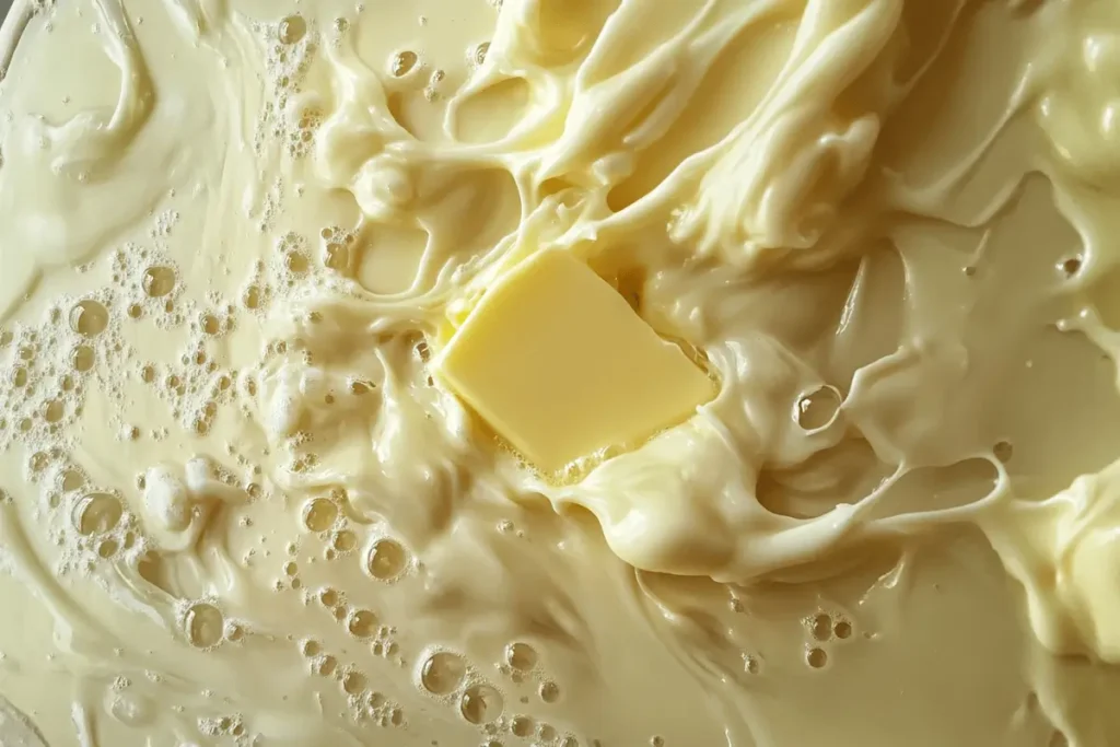 Butter melting, the beginning of the browning process.