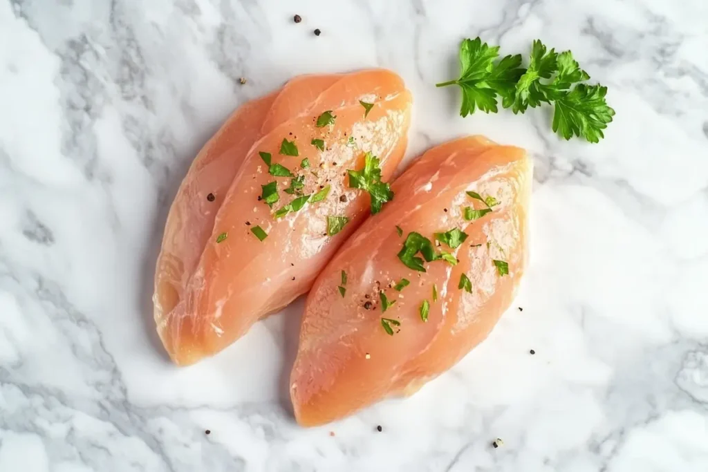 A top-down view of a chicken breast next to a keto-friendly salad, illustrating the main topic.