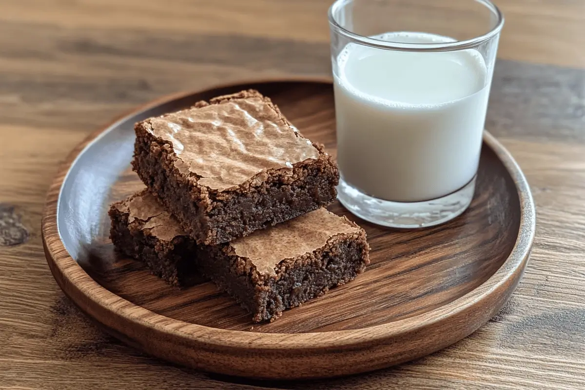 Top-down image of brown butter brownies on a plate.