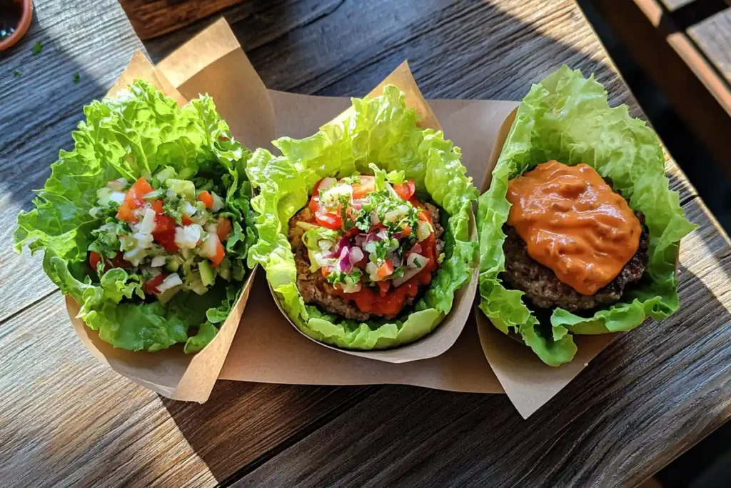 A table view of different lettuce wrap burger wrapping methods.