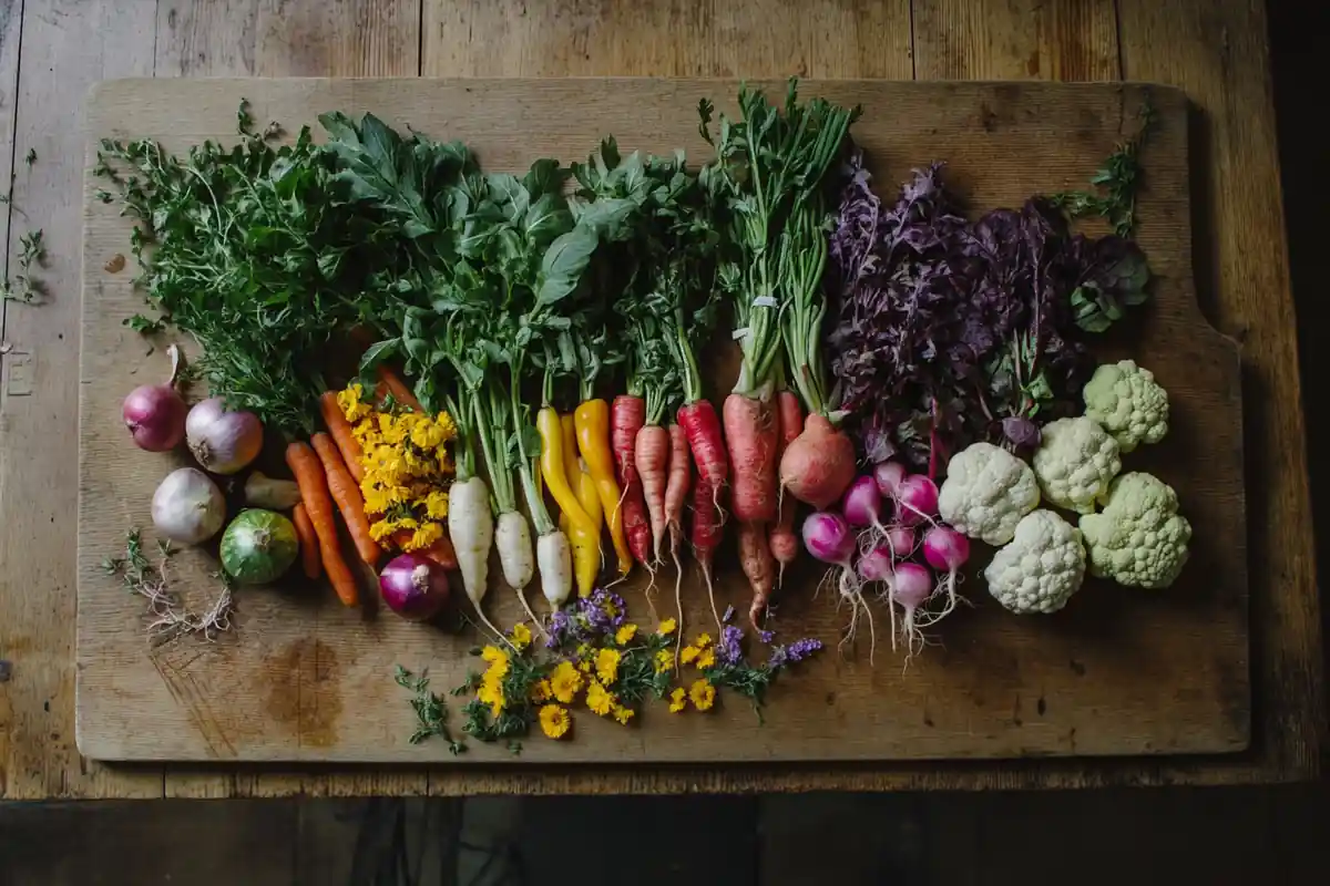 Assortment of fresh vegetables commonly found in a soup pack.