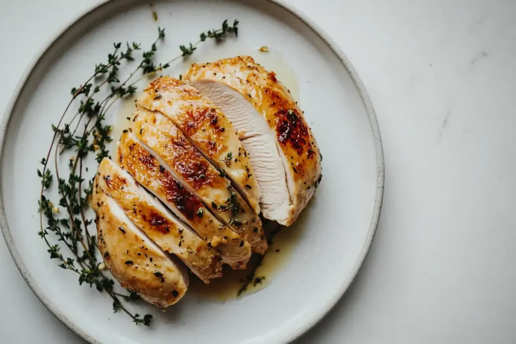 A sliced chicken breast, showing a protein-rich food, for an article about eating chicken on keto.