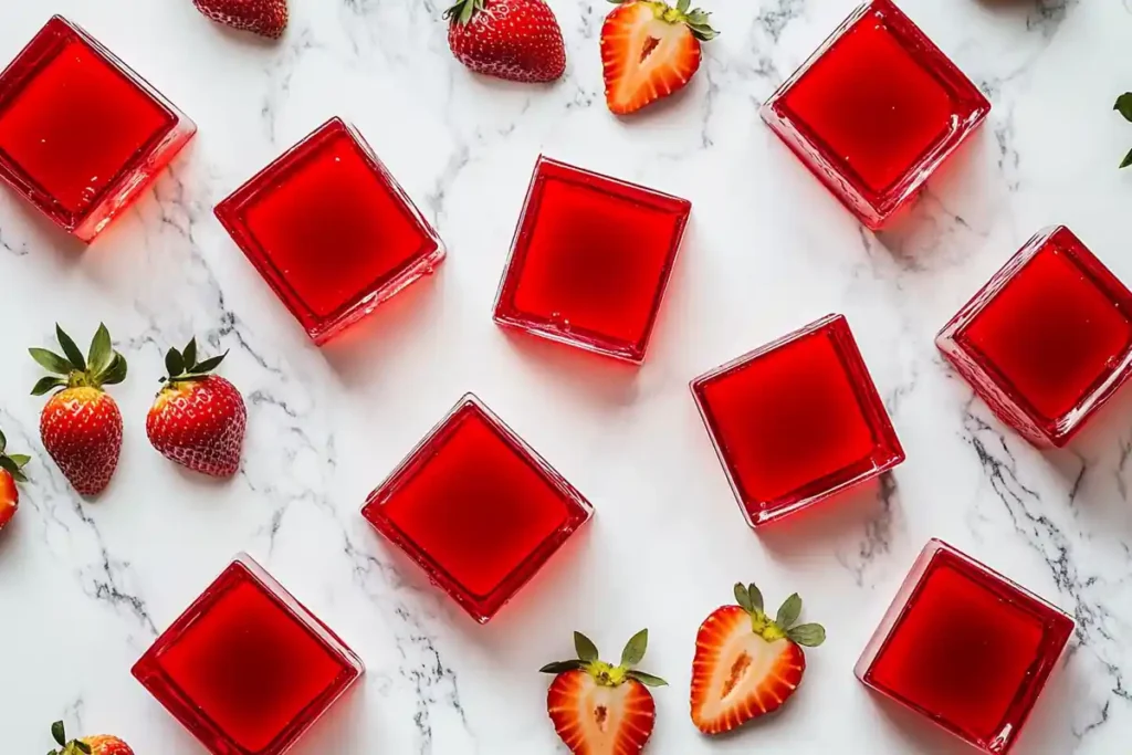 Jell-O pudding boxes with fresh strawberries.