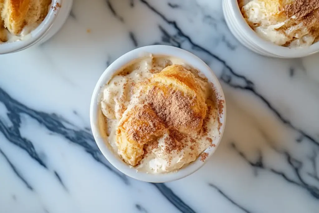 Slices of cinnamon rolls dipped in batter on a marble surface.