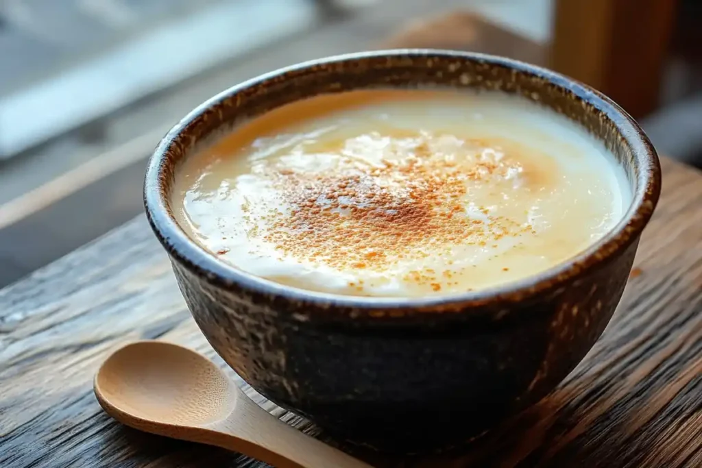 A bowl of creamy pudding made with evaporated milk.