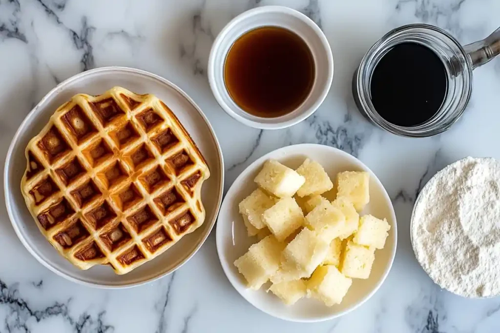 Ingredients for Belgian waffles and regular waffles separately.