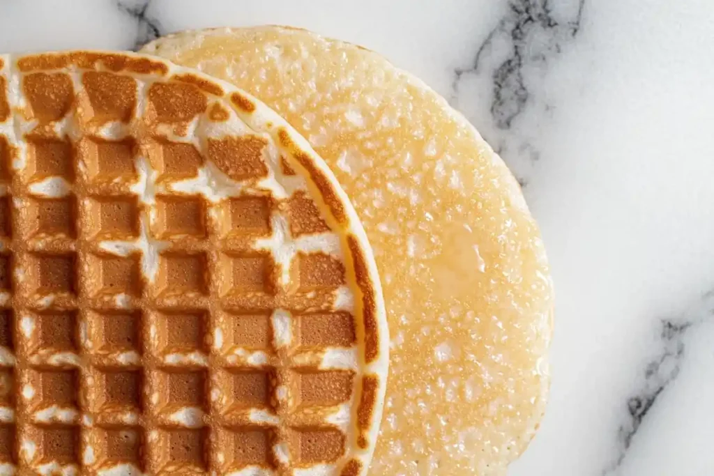 Side-by-side view of a pancake texture and a waffle texture.