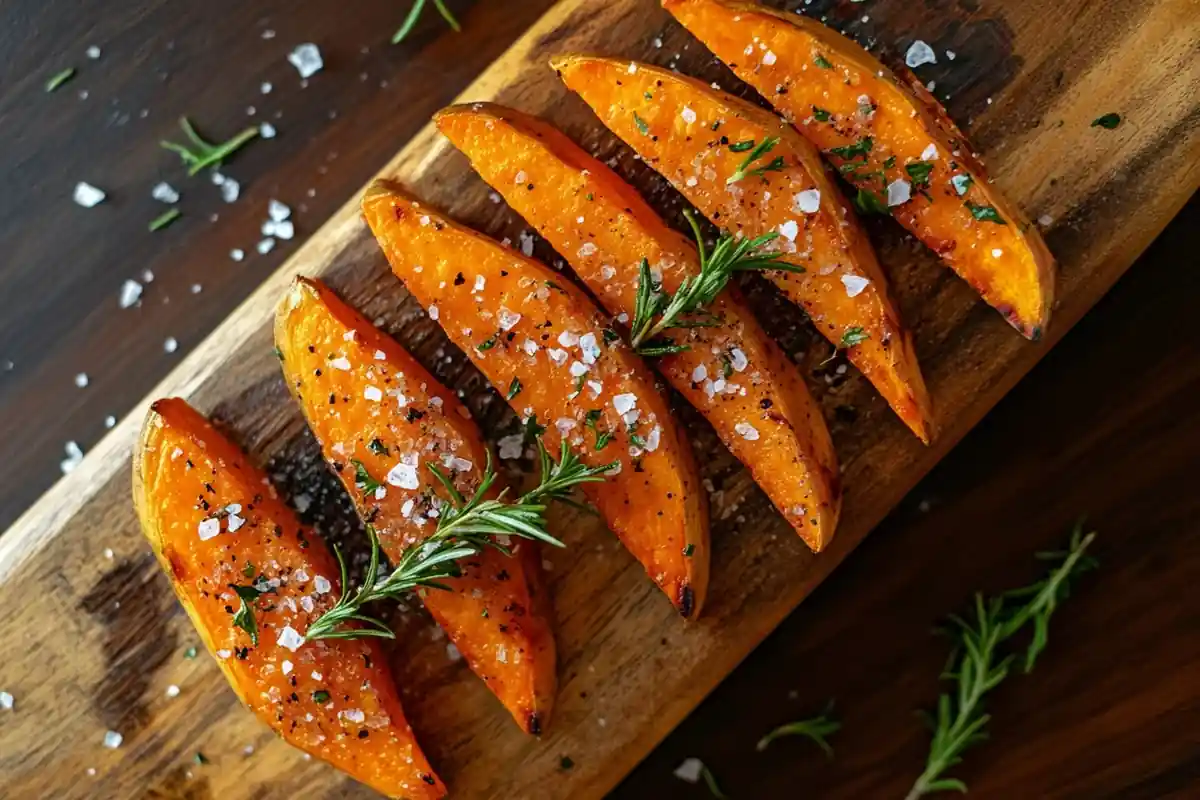 Freshly soaked sweet potato wedges ready for baking.