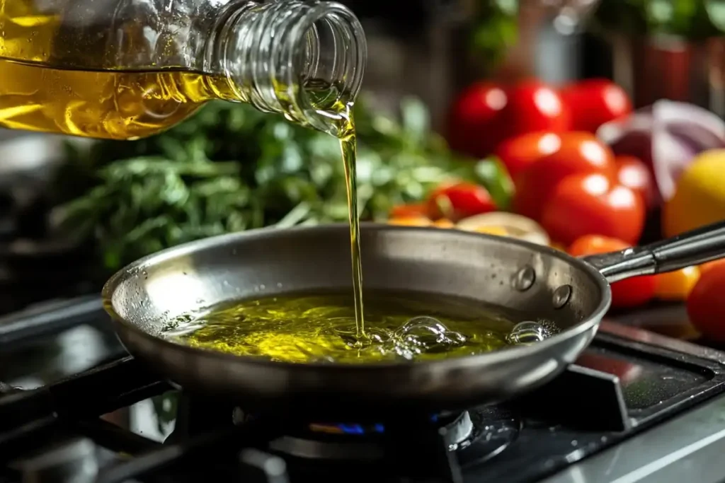 Sunflower oil being used to cook vegetables.