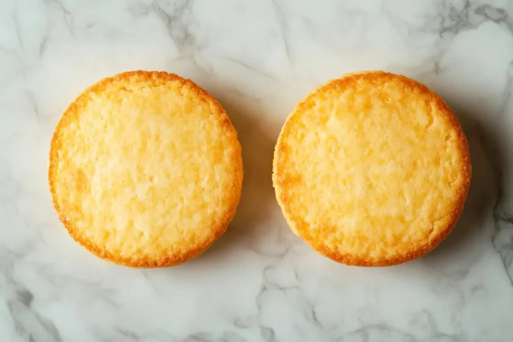 Southern and sweet cornbread side-by-side on marble.