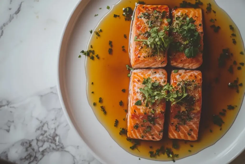 Hot honey glazed salmon fillet ready to eat.