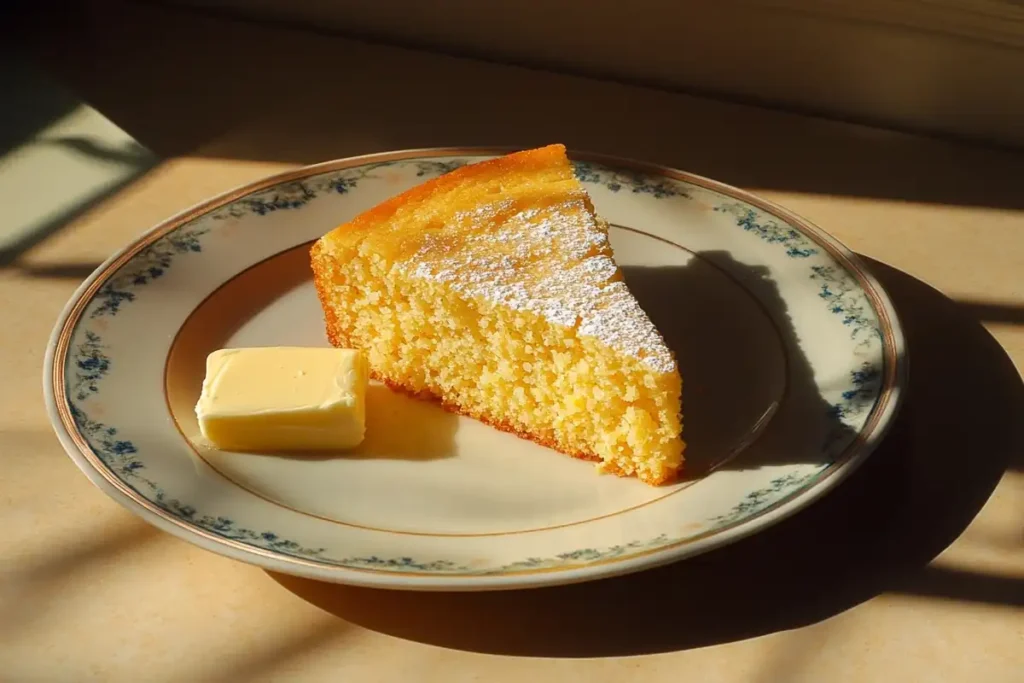 Sweet cornbread slice with butter.