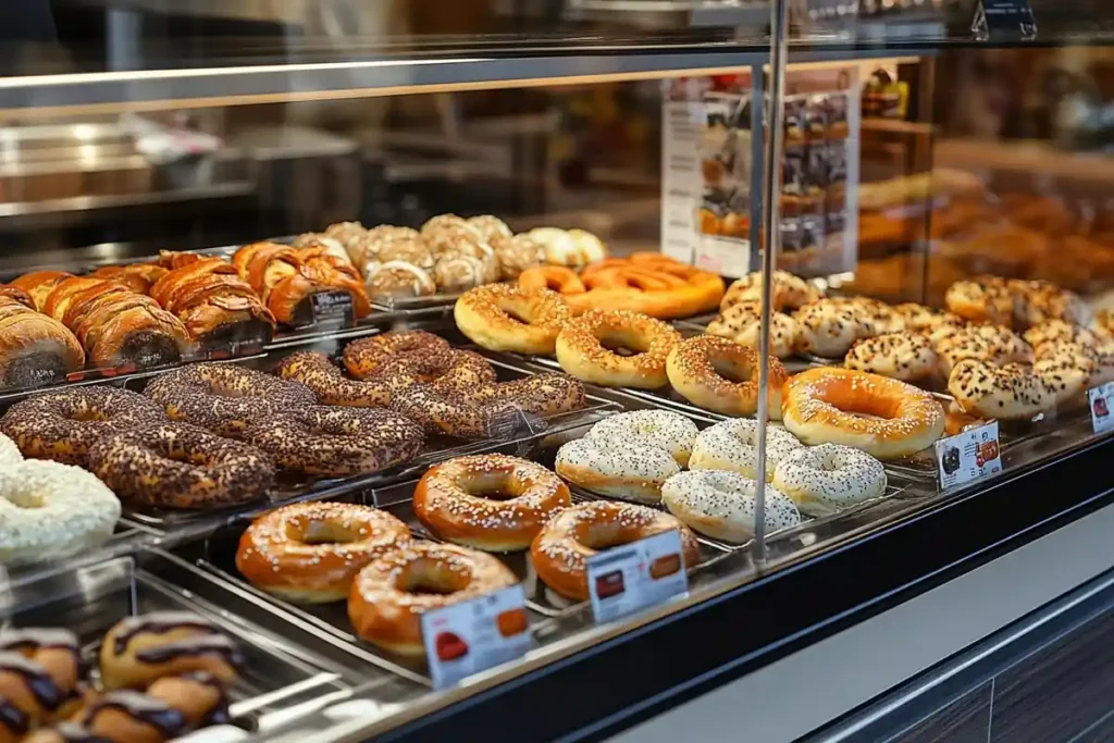  Variety of bagels available at Dunkin' Donuts.