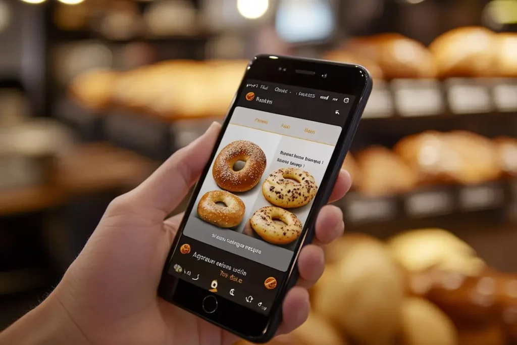 Panera app showing bagel options.