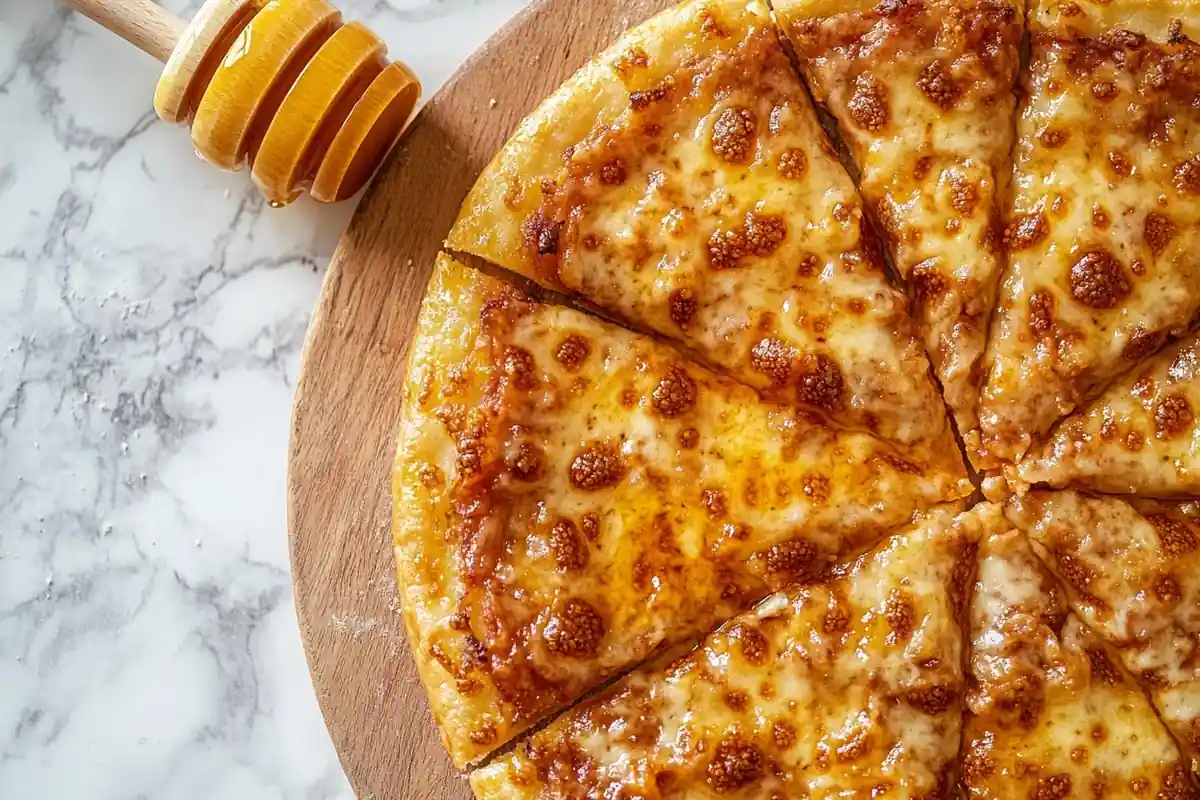 Hot honey drizzled on delicious homemade pizza.