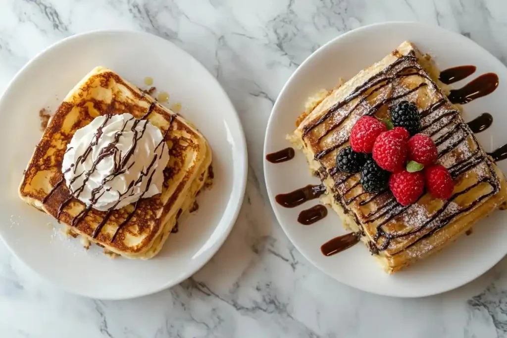 Texas French toast next to regular French toast