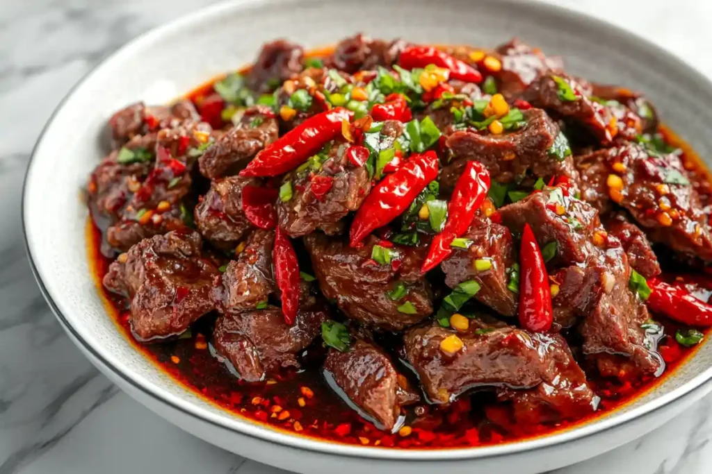 Spicy Sichuan beef dish.